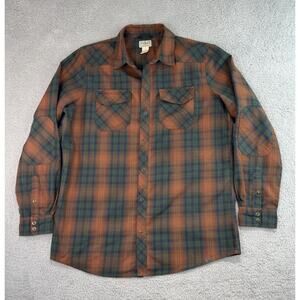 LL Bean Shirt Mens Large Tall Katahdin Performance Flannel Elbow Patch Snap